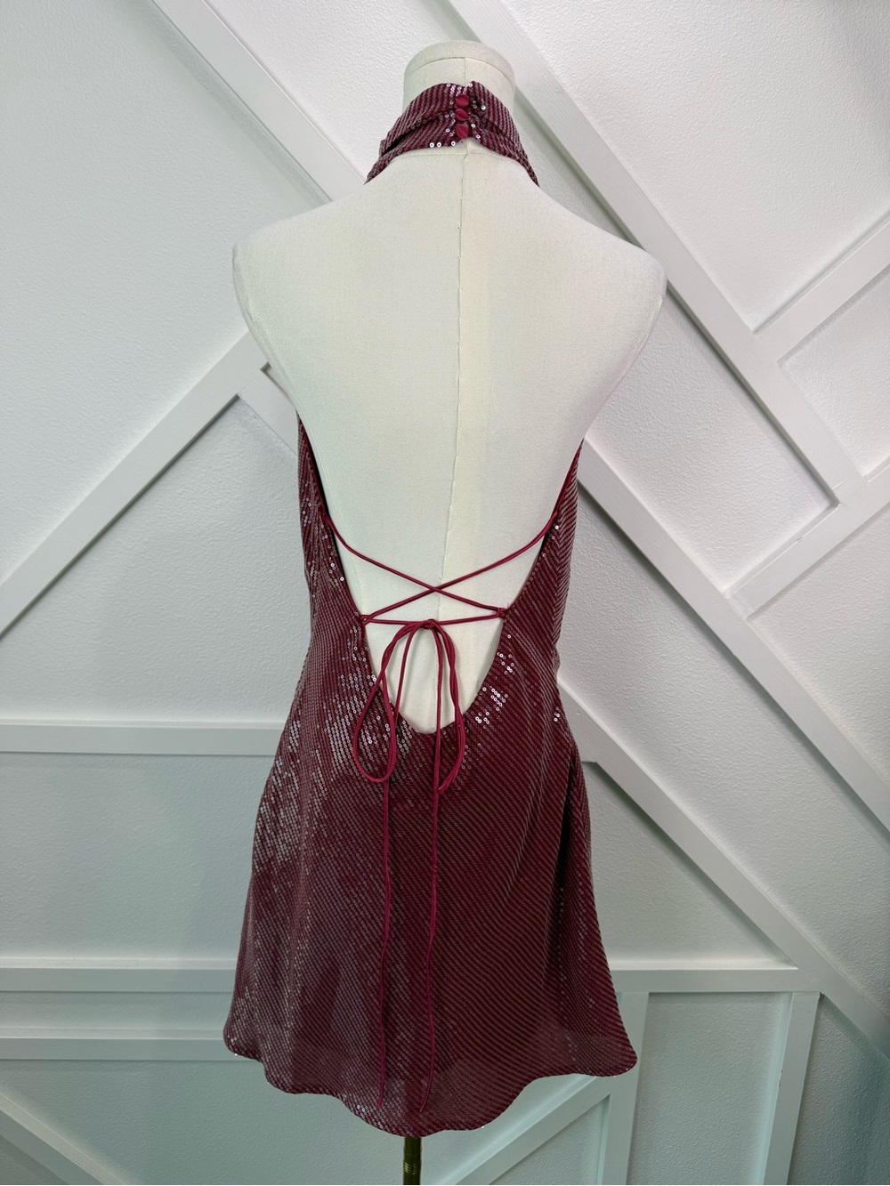 NWT Peppermayo Nora Sequin Cowl Neck Mini Dress Red Size US 8 - Picture 7 of 13